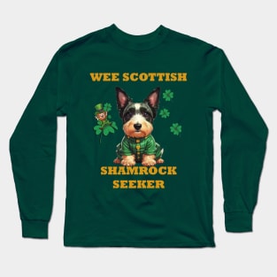 Wee Scottish Shamrock Seeker Funny Scottie Dog Long Sleeve T-Shirt